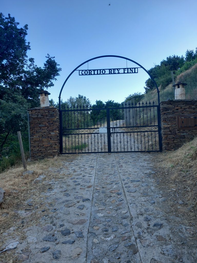 Cortijos REY FINI entrance gate halfway up drive.